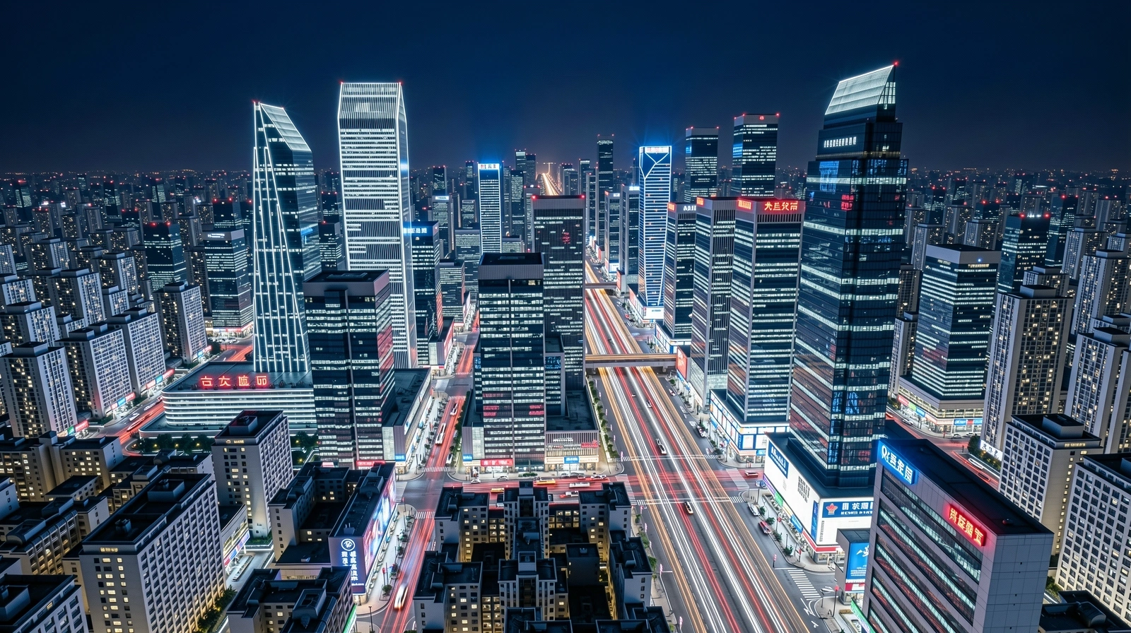 Asian urban financial landscape at night